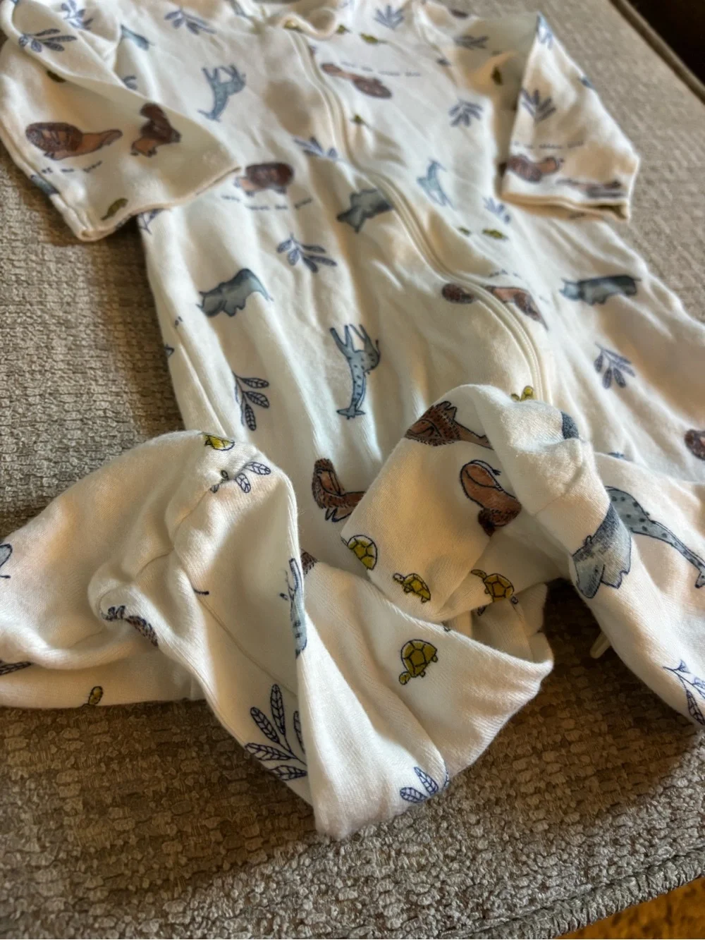Carter's White Animal Print Zip-Up Footed Pajama